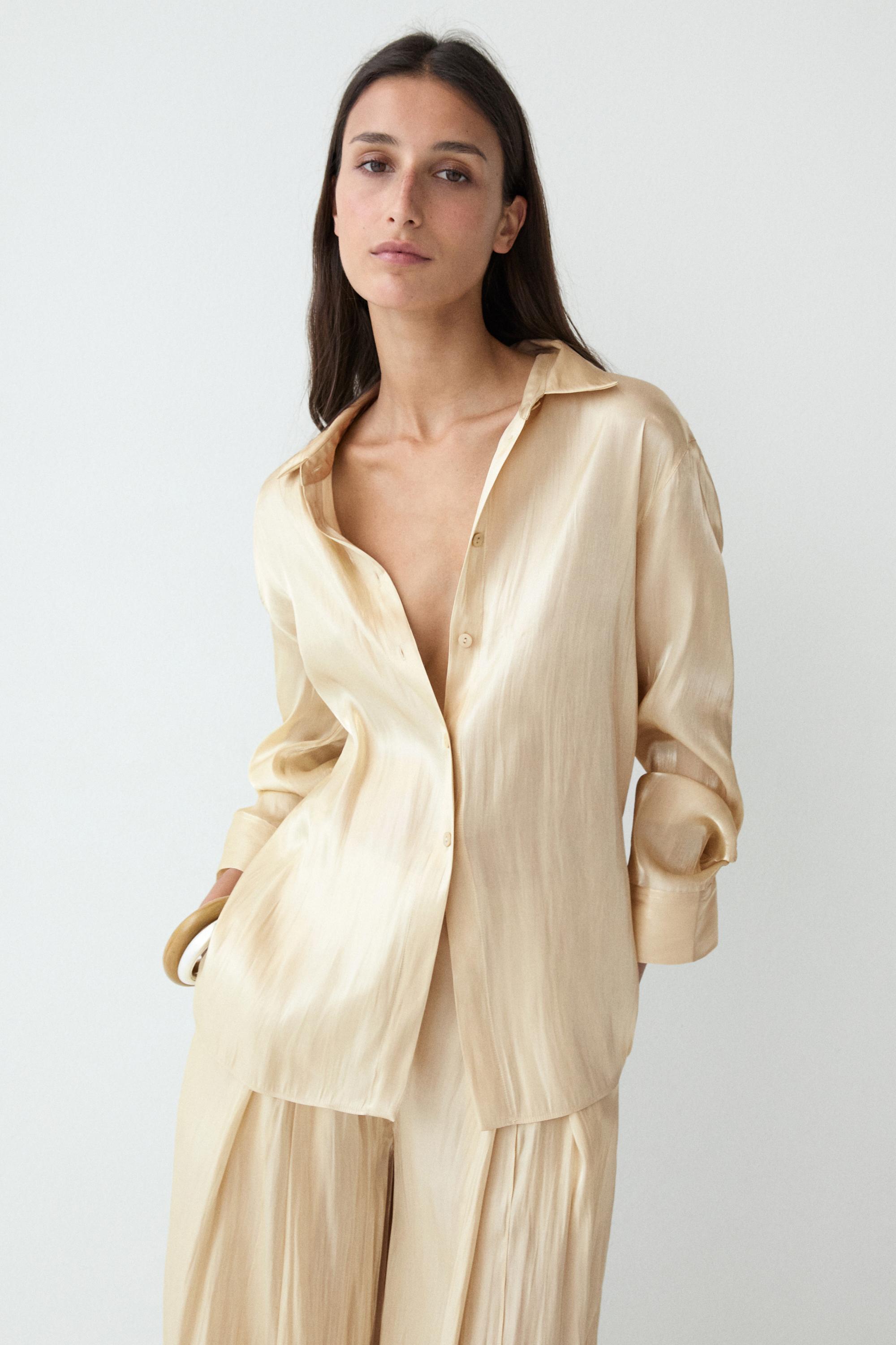 Flowing satin shirt with tie detail